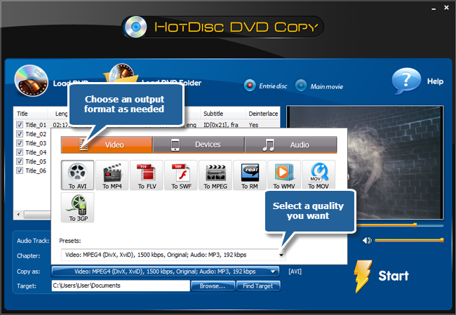 Specify Output Format & Quality Specify Output Format & Quality