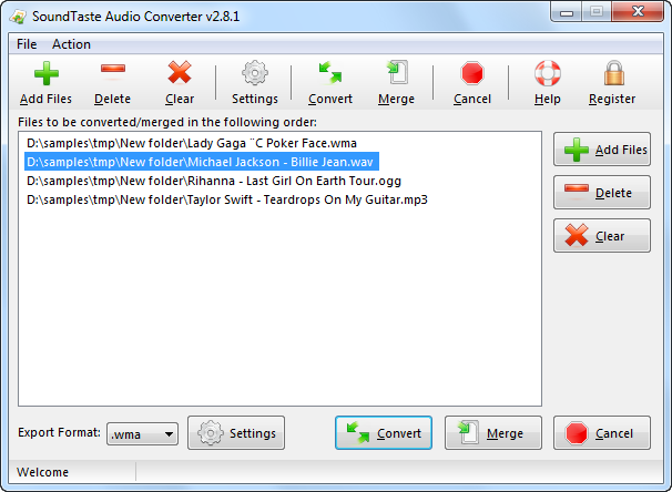 It enables you to convert, combine, join or merge multiple audio files.