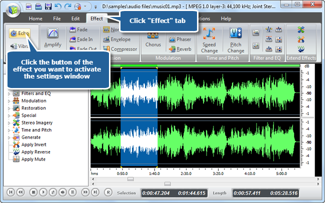 Add Audio Effects to the Selected Region Add Audio Effects to the Selected Region